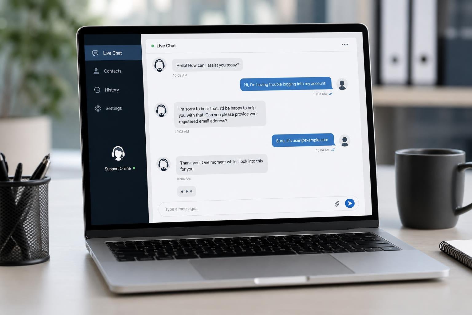 Customer support chatbot interface on website