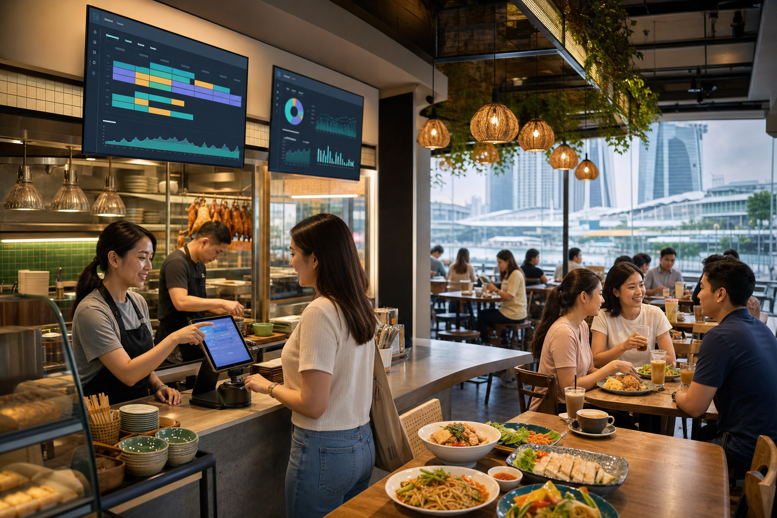 AI in a Singapore restaurant or cafe with smart ordering and analytics