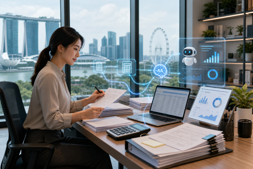 AI-assisted accounting and bookkeeping in a Singapore office