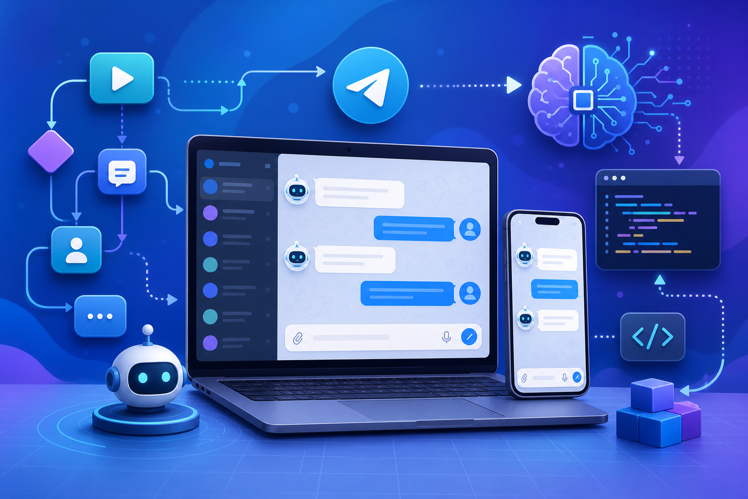 Telegram bot automation on a laptop and phone