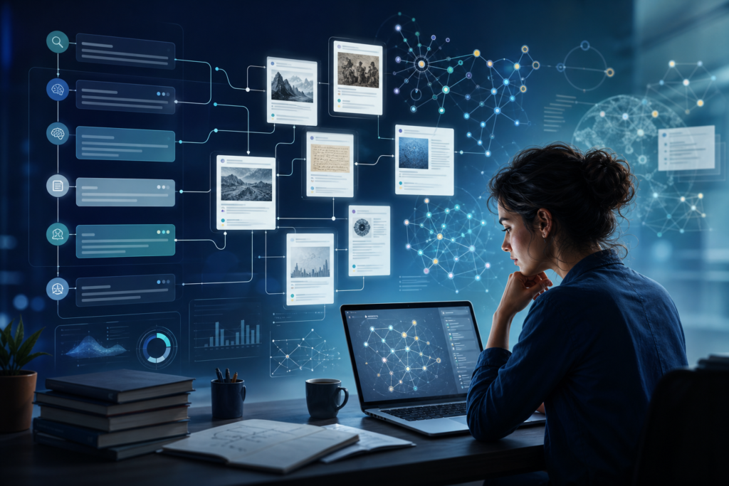 Research workflow using AI search and cited sources