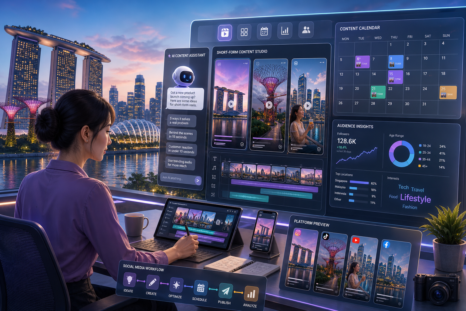 Singapore social media marketing dashboard with AI analytics