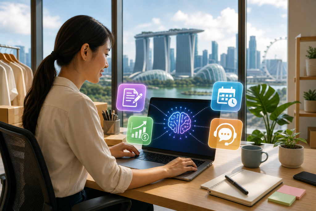 Small business owner using AI tools in Singapore