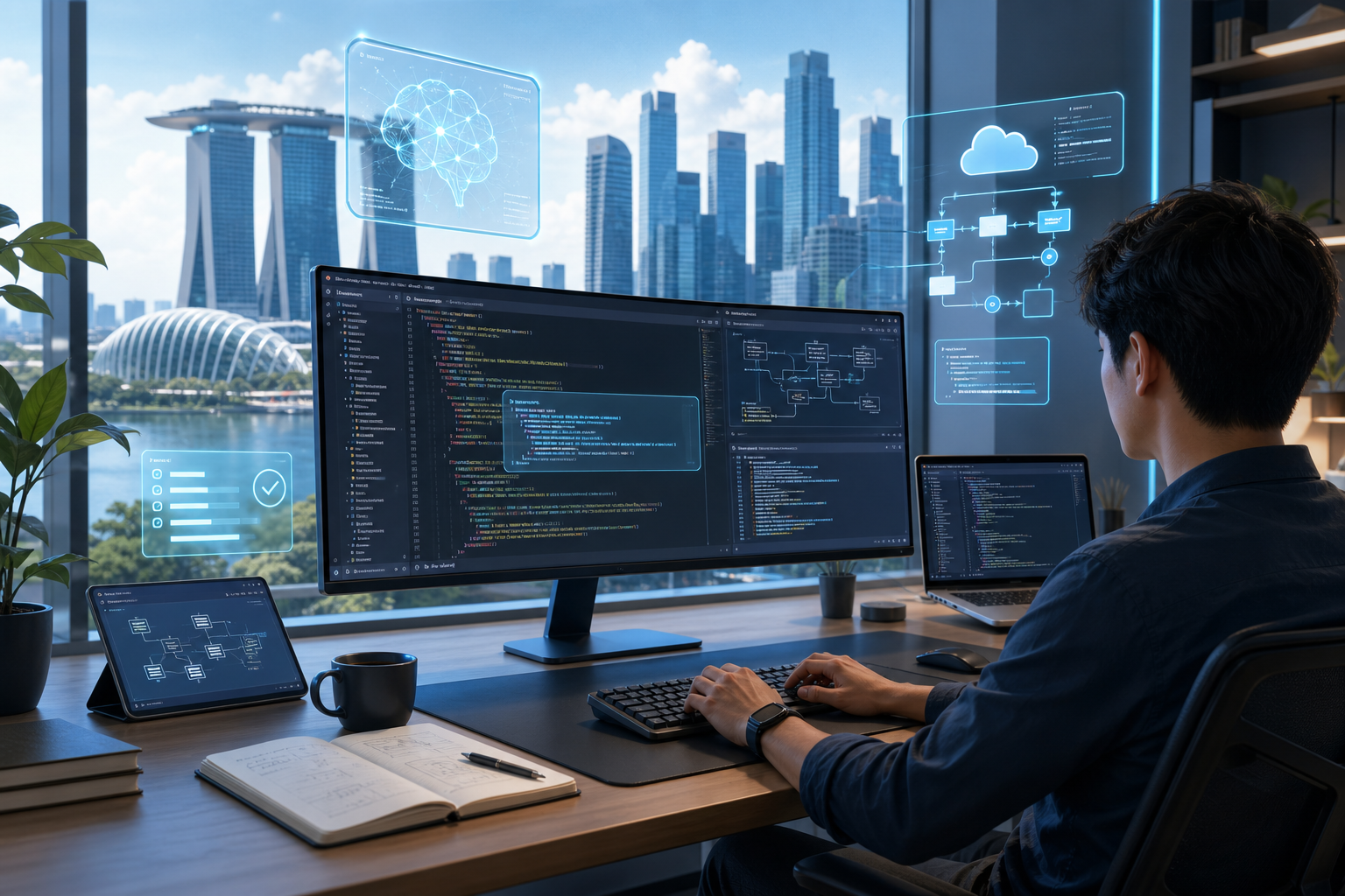 Developer workspace with AI coding tools